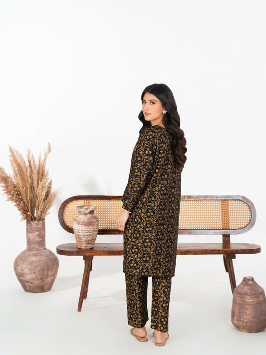 Stylish Collection Enchant Pret Linen Printed Co-Ord Set-Leaf Black