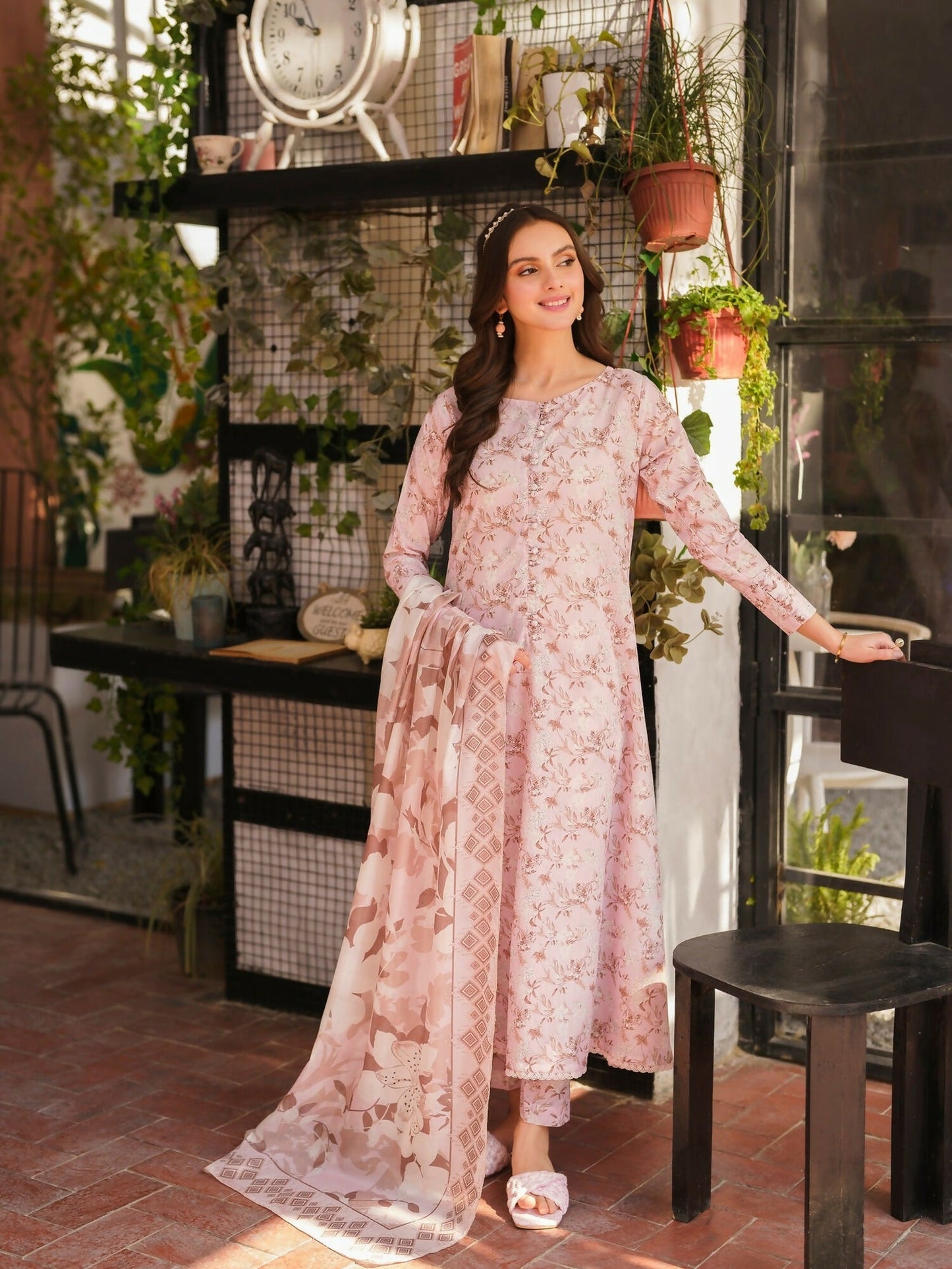 Panache Apparel Daily Essentials RTW Cambric Printed Stitched 3-Piece Suit-Flamingo