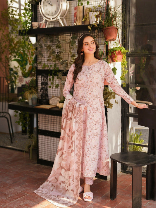 Panache Apparel Daily Essentials RTW Cambric Printed Stitched 3-Piece Suit-Flamingo