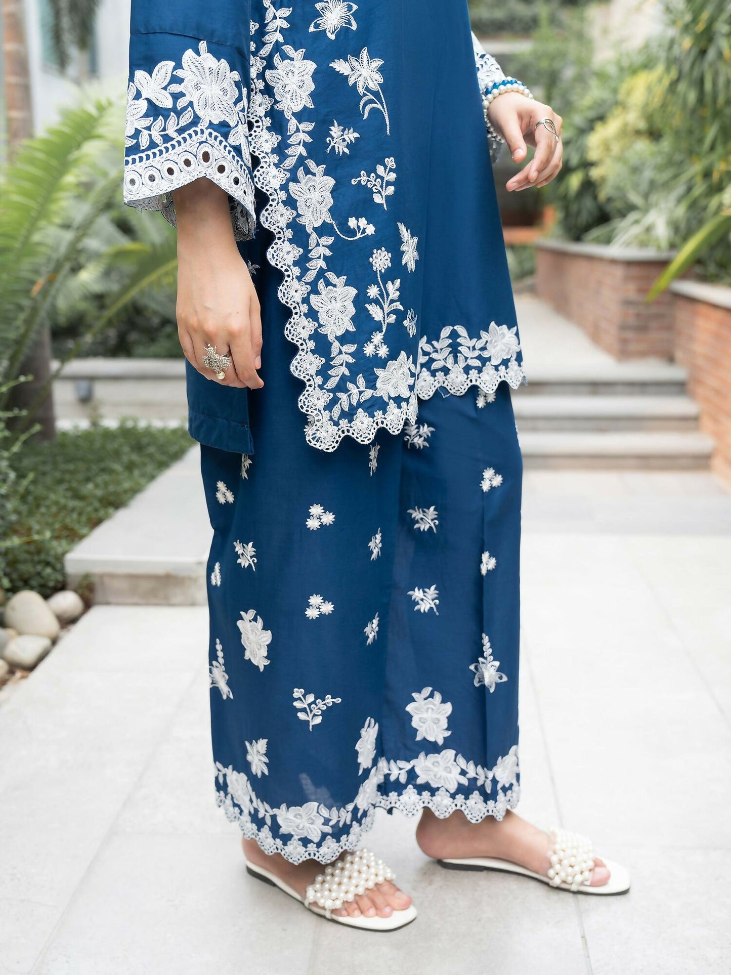 Panache Apparel Solid Story Cotton Lawn Embroidered Stitched Suit-Blue Petal