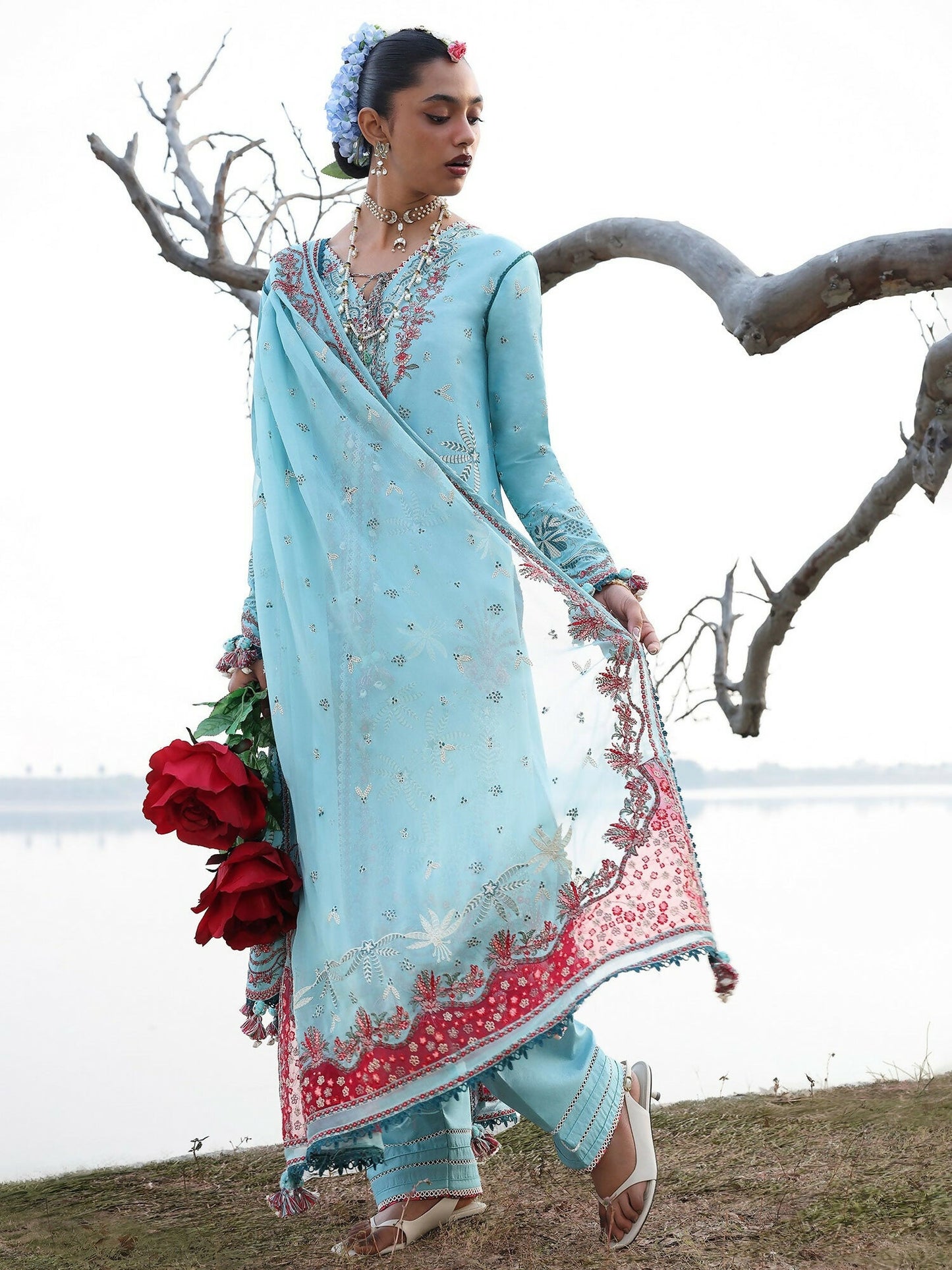 Hussain Rehar Luxury Lawn'26 Eid Edit Embroidered Unstitched 3-Piece Suit-Sepher
