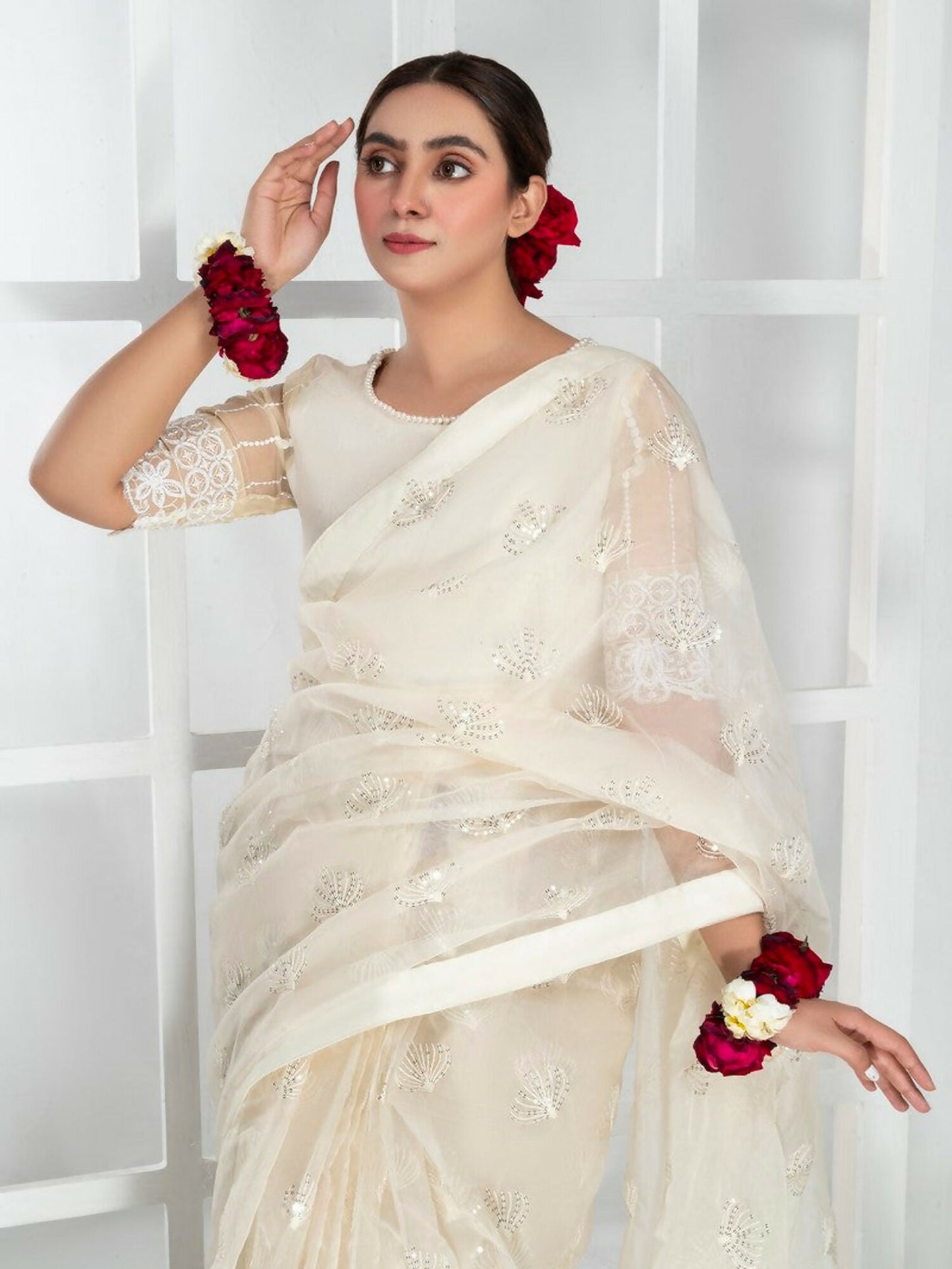 Imran Aftab Lux Winter Wedding Organza Embroidered Unstitched Saree-IASC-28