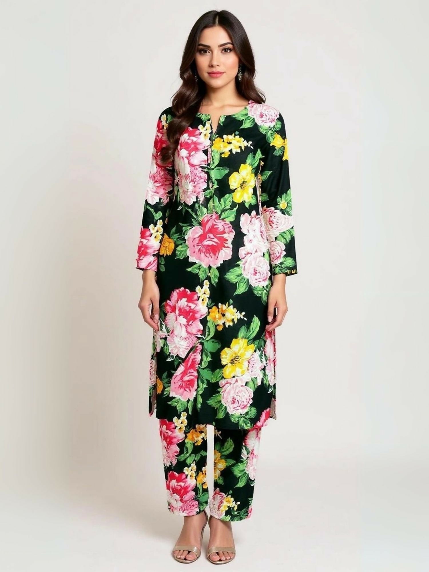 Bin Shaukat unstitched 2-piece digital lawn suit with all-over print and matching printed trouser.