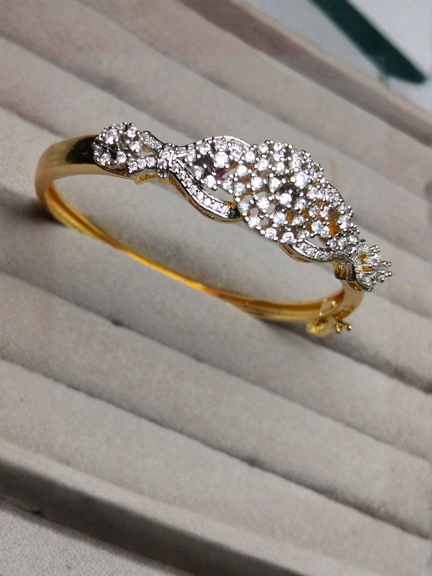 H&A Jewellery 18K Gold Plated Openable Bangle With Cubic Zircon