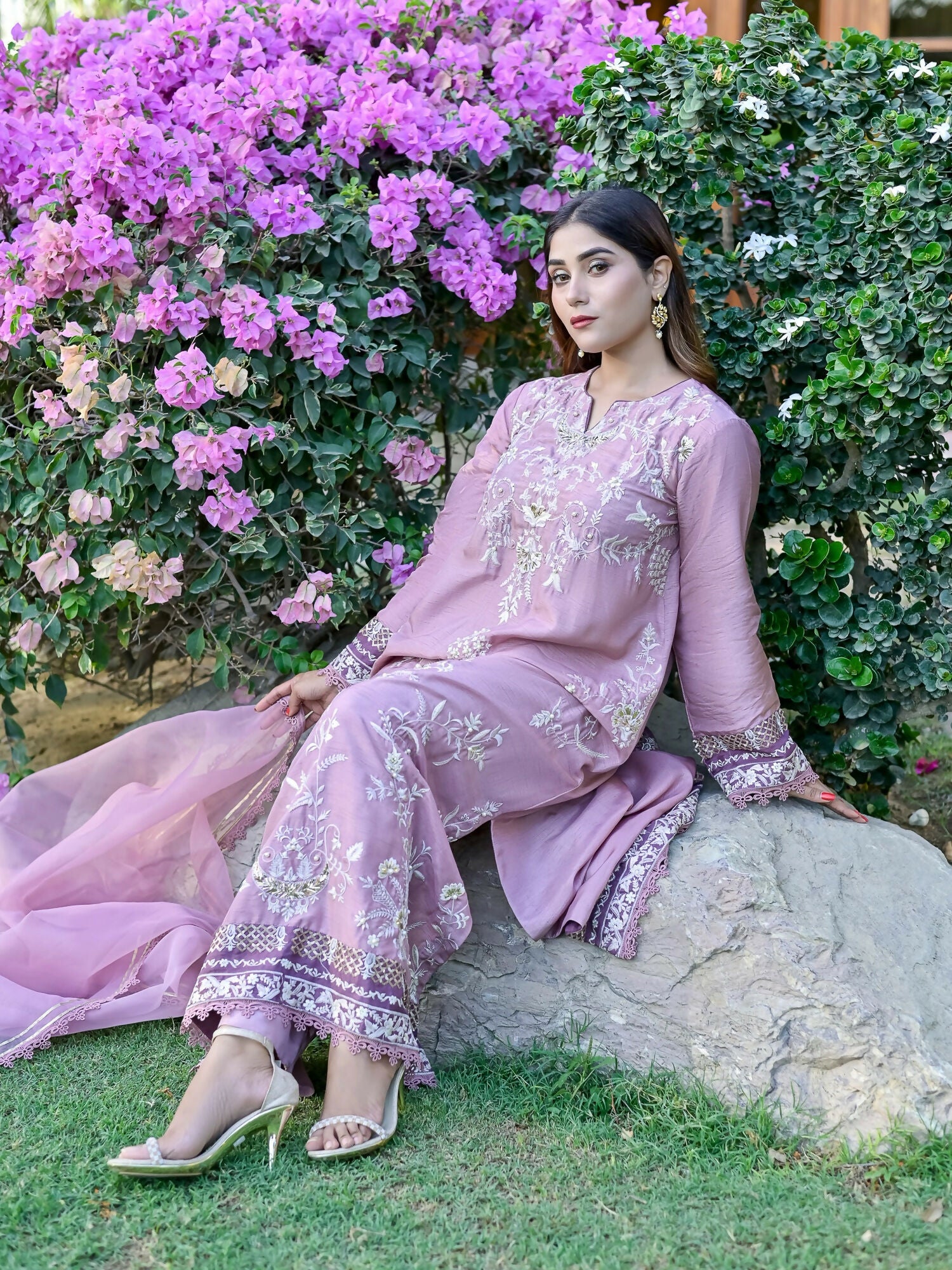 Farooq Hameed Studio Korean Raw Silk Embroidered Stitched 3-Piece Suit-Rhea