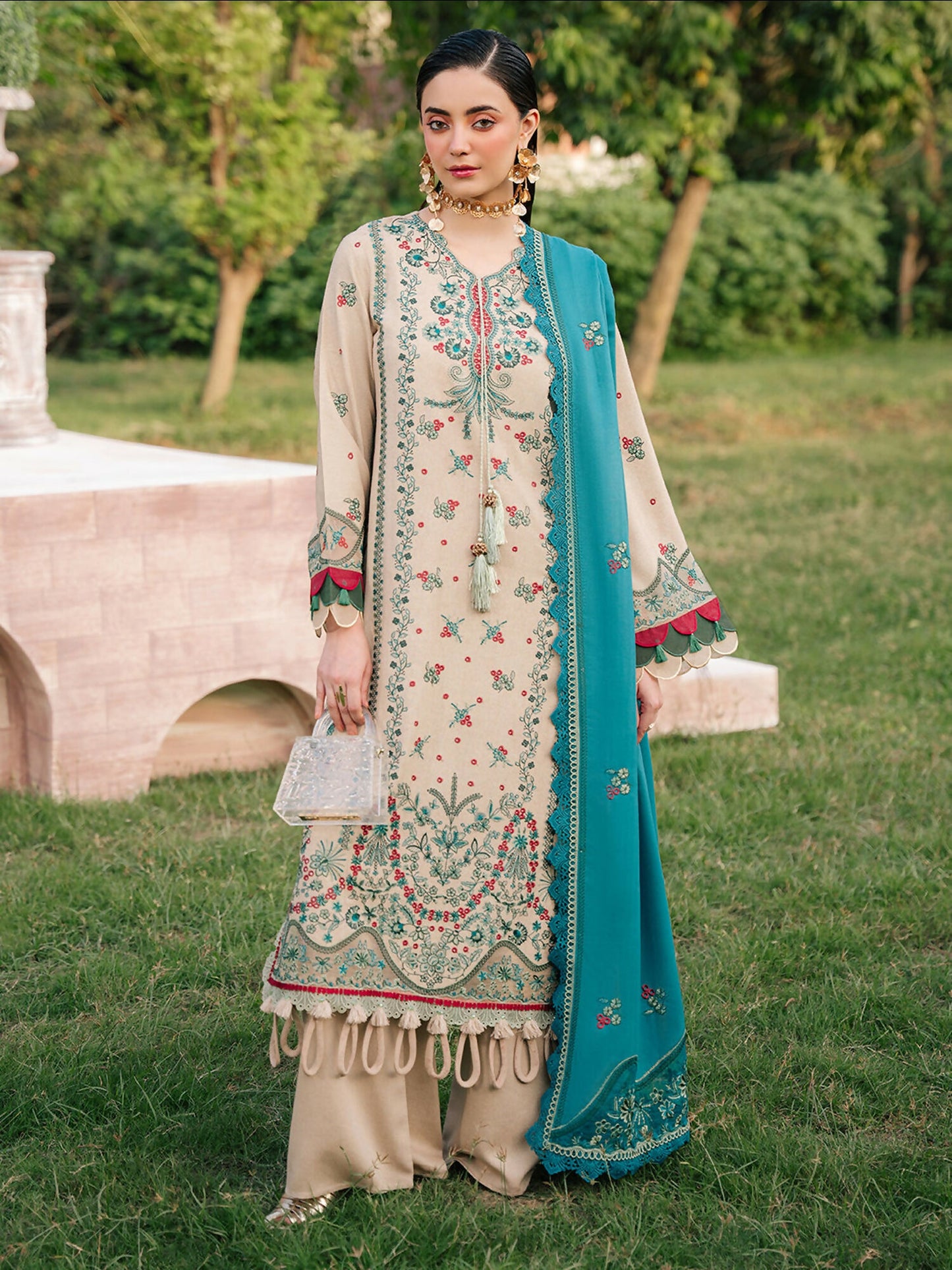 Mahnur Secret Garden Karandi Embroidered Stitched 3-Piece Suit–SG-008