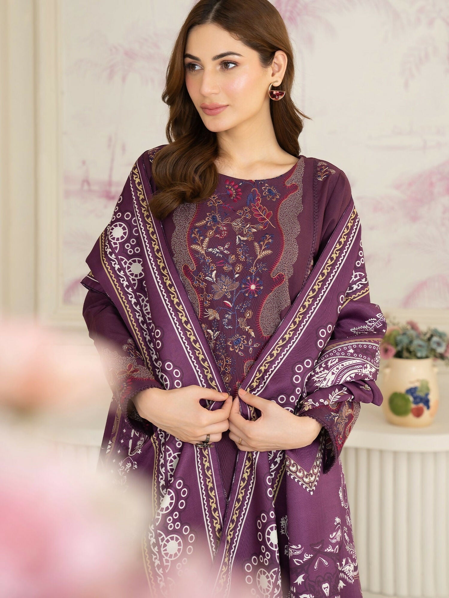 Panache Apparel Winter Whisper Khaddar Embroidered Stitched Suit-Snowfall