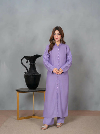 Stylish Collection Musk Linen Embroidered Co-Ord Set-Soofia