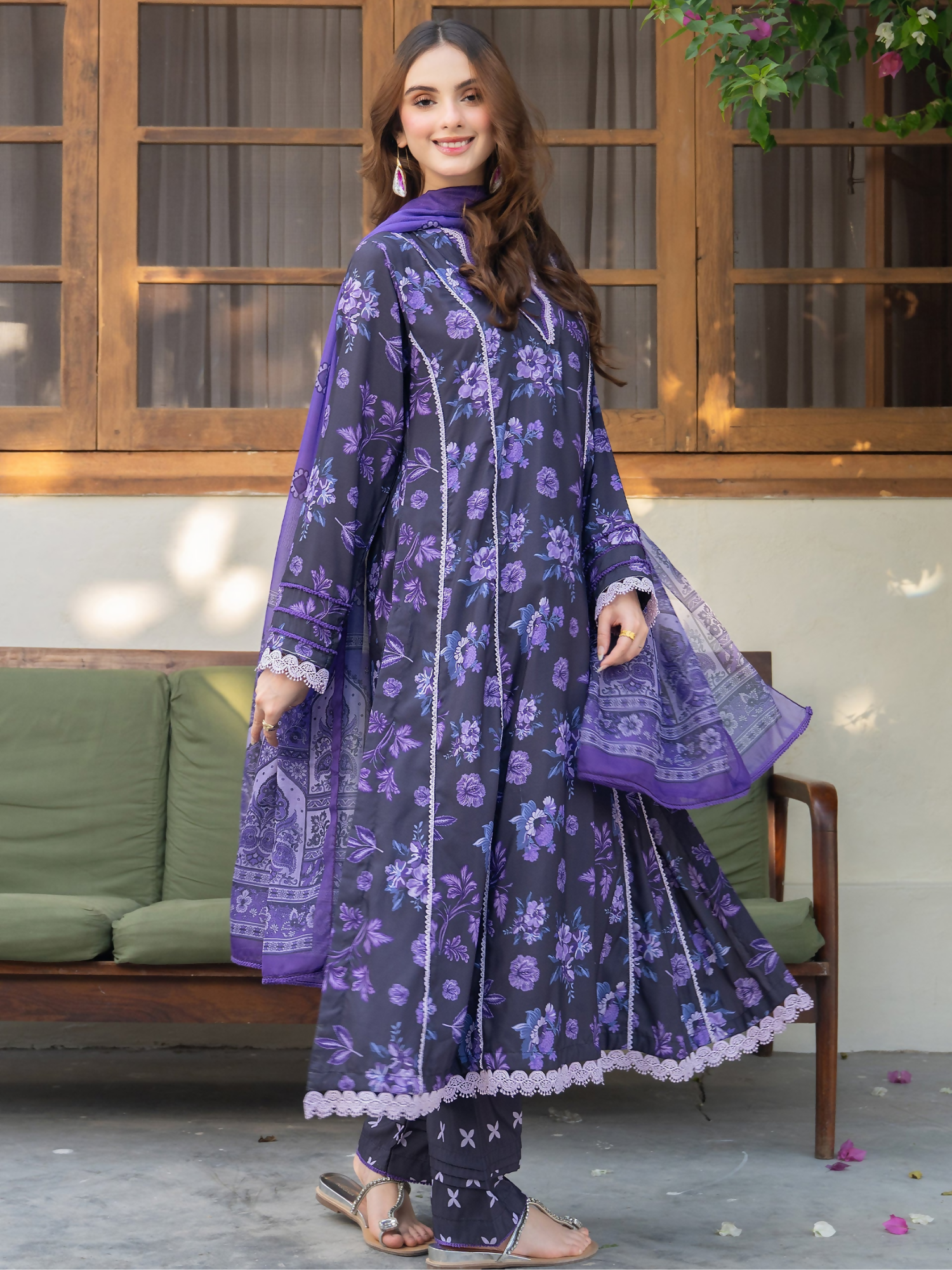 Panache Apparel Mah-e-Noor Raw Silk Printed Stitched Suit-Amaris