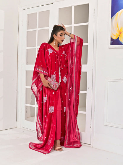 Farooq Hameed Studio Velvet Embroidered Kaftan Set-Misa