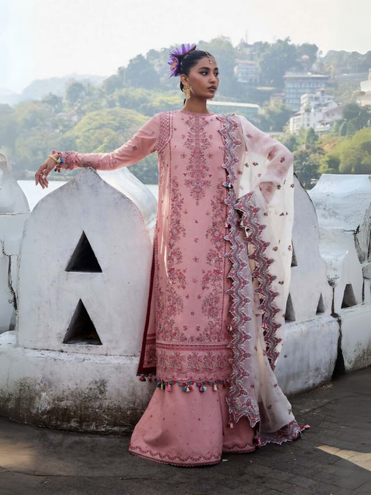 Hussain Rehar Lawn'25 Embroidered Unstitched 3-Piece Suit-Peaar