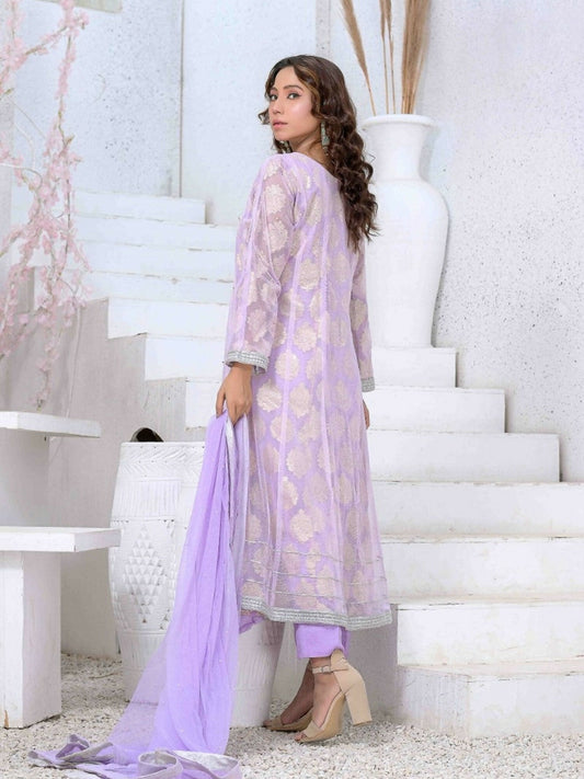 Ruby's Couture Ashiyana Net & Jacquard Embroidered Stitched 3-Piece Suit-Annika