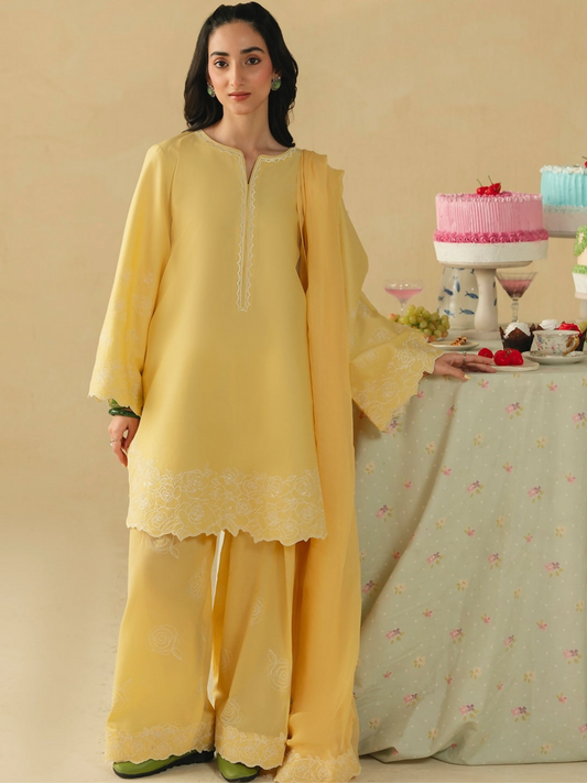 Mannat Clothing Boho Summer'26 Cotton Embroidered Stitched Suit-Buttercup