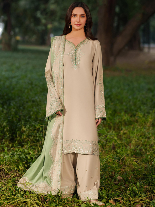 Panache Apparel Winter Solstice Linen Embroidered Stitched Suit-Mistfall