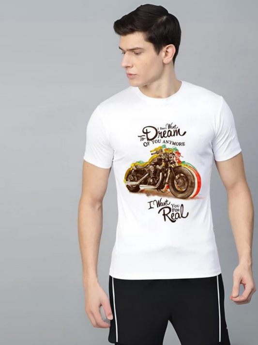 White Jupiter Printed Pro Biker Graphic Tee-Shirt-13485