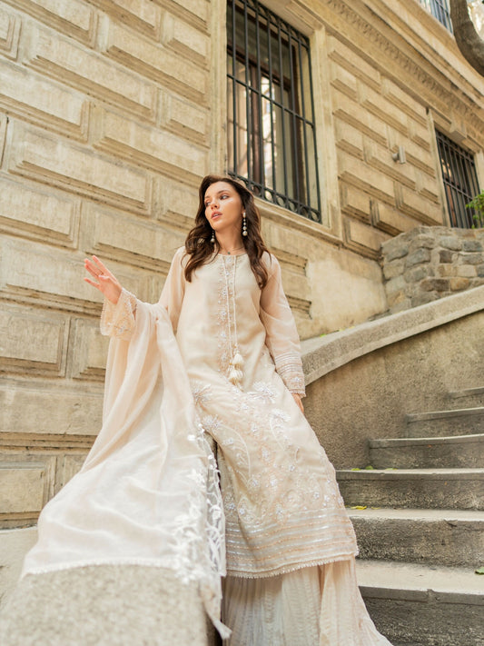 Farooq Hameed Studio EiD Collection'26 Pure Khaddi Net Embroidered Stitched 3-Piece Suit-Zavay