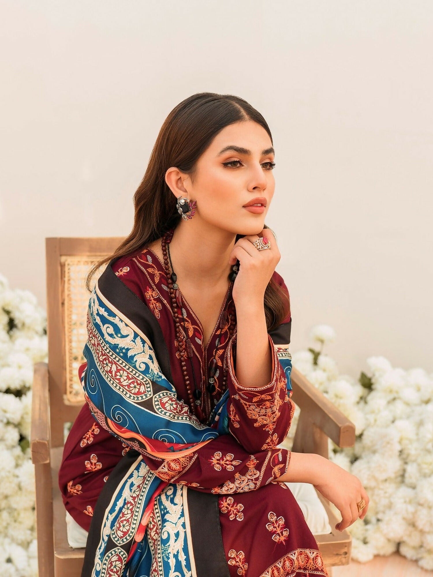 Panache Apparel Linen Embroidered Stitched Suit-Fluer