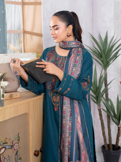 Panache Apparel Winter Basics Khaddar Embroidered Stitched 3-Piece Suit-Empress