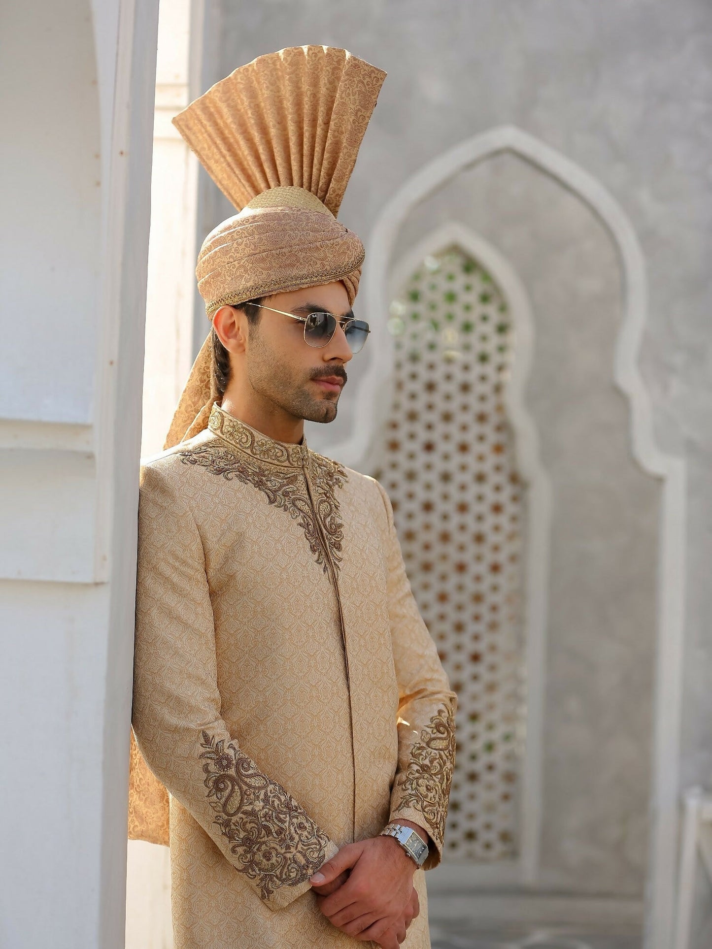 Gem Garments Afsanah Jamawar Embellished Sherwani-Naz
