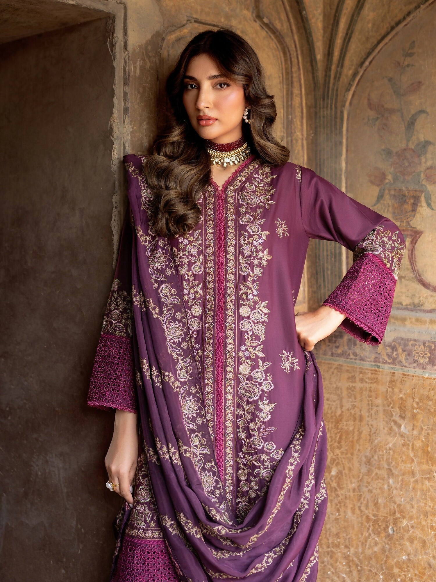 Panache Apparel Rang-e-Bahar Lawn Embroidered Stitched Suit-Almas