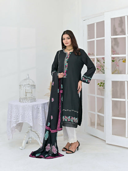 Ruby's Couture Chamak Dhamak Khadi Silk Embroidered Stitched 3-Piece Suit-Marvi