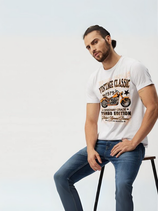 White Jupiter Printed Pro Vintage Graphic Tee-Shirt-13501