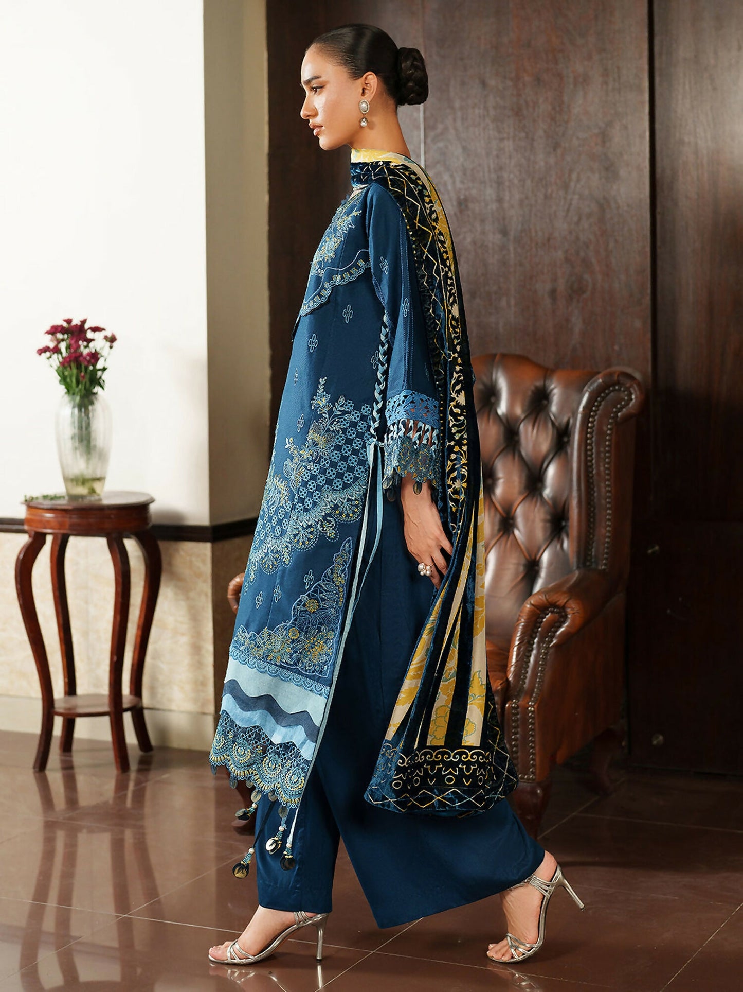 Parishay Panache Winter Corduroy Embroidered Stitched 3-Piece Suit-PNE-12