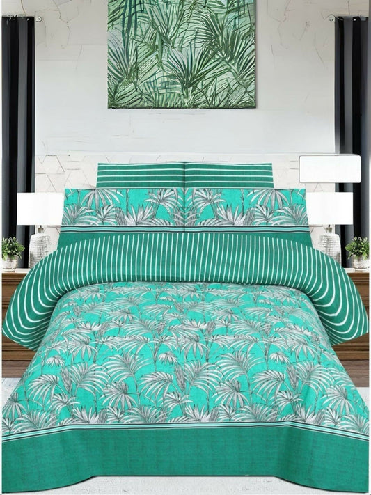 6-piece comforter set with leaf pattern including comforter, bedsheet, and four pillow covers.