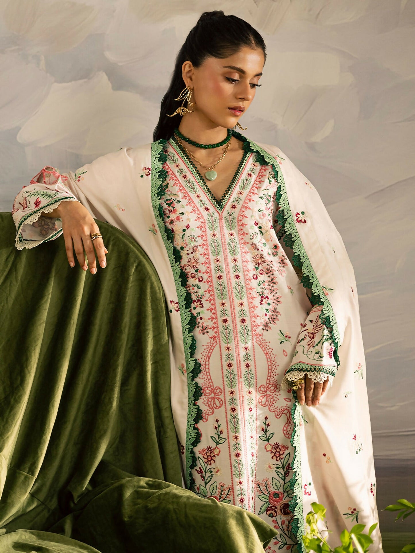 Mahnur Kaia Slub Linen Embroidered Stitched 3-Piece Suit-K- 11