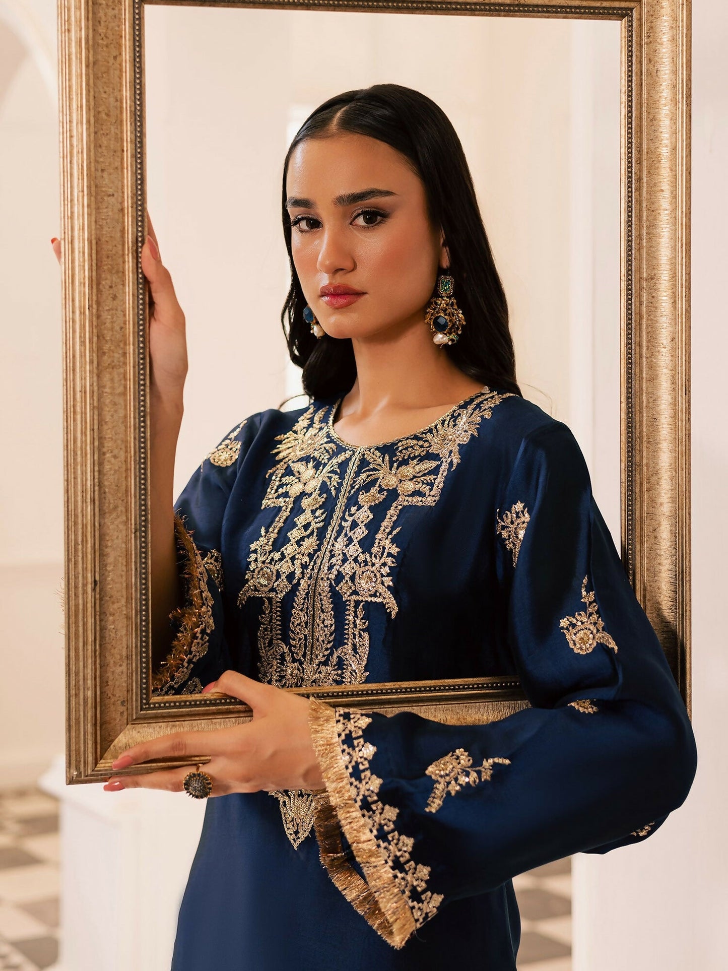 Allure By IH Be-My-Guest Thai Silk Embroidered Stitched 3-Piece Suit-Midnight