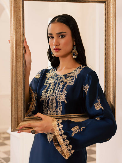 Allure By IH Be-My-Guest Thai Silk Embroidered Stitched 3-Piece Suit-Midnight