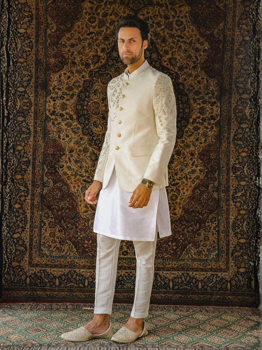 Gem Garments The Sartorial Edit Raw Silk Embellished Prince Coat-Arash