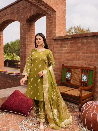 Panache Apparel Chambray Katan Embroidered Stitched Suit-Sumbul