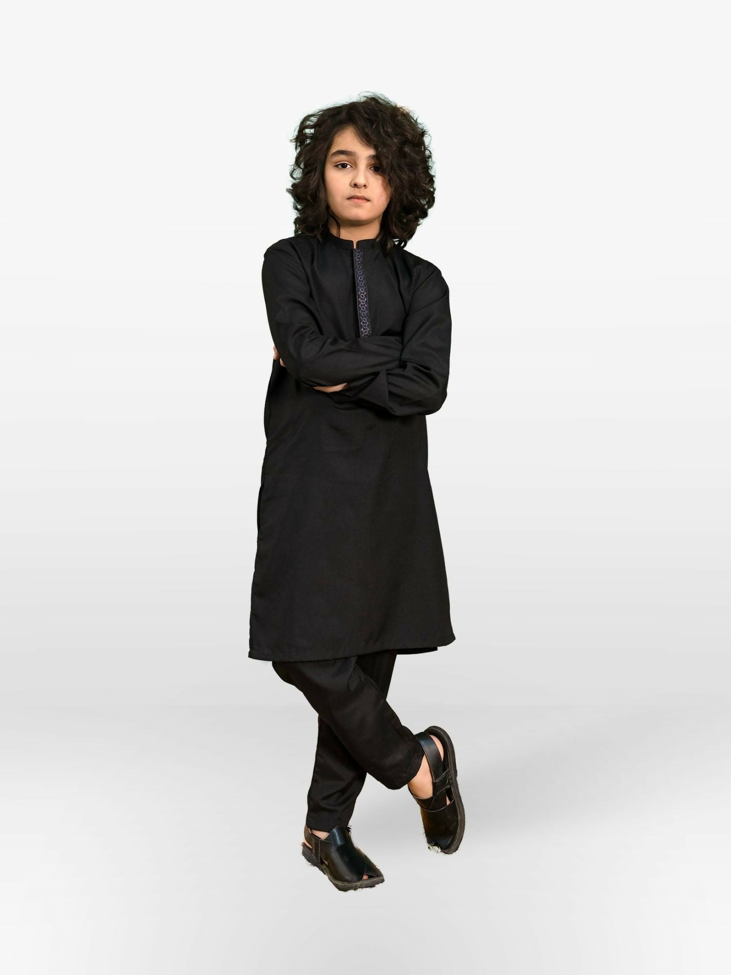 Black Velvour Boys Embroidred Shalwar Kameez-VB176-A