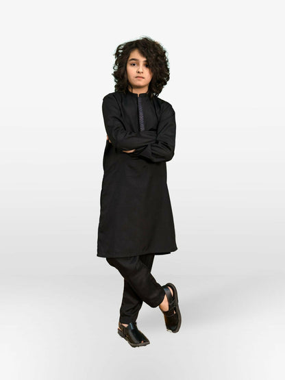 Black Velvour Boys Embroidred Shalwar Kameez-VB176-A