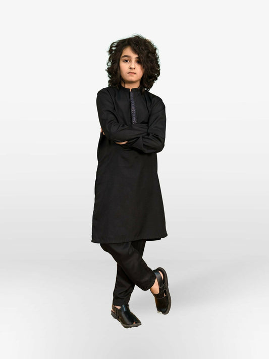 Black Velvour Boys Embroidred Shalwar Kameez-VB176-A