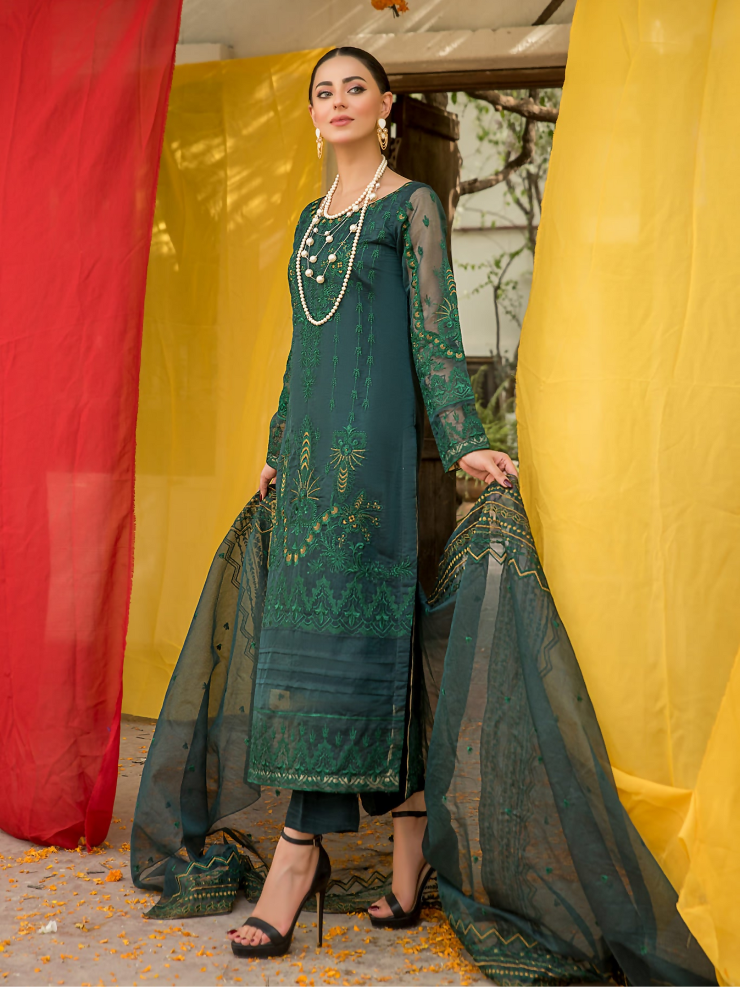 Panache Apparel Organza Net Embroidered Stitched 2-Piece Suit-Maya