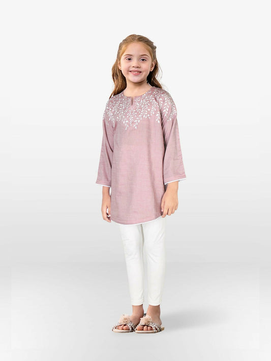 Dusty Pink Velvour Girls Embroidered Stitched Kurti Tunic-VG94-B