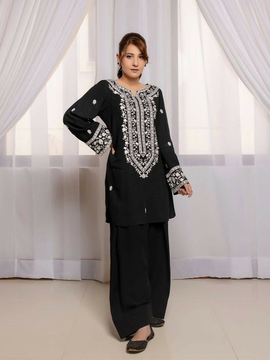 Stylish Collection Linen Embroidered Stitched 2-Piece Suit-Black Allure