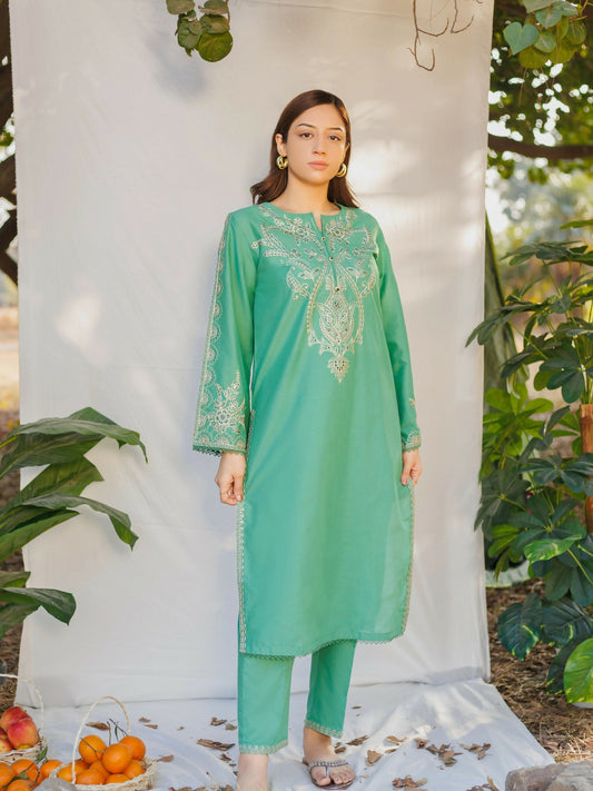 MAK Fashion Dobby Lawn Embroidered Co-Ord Set-Claire