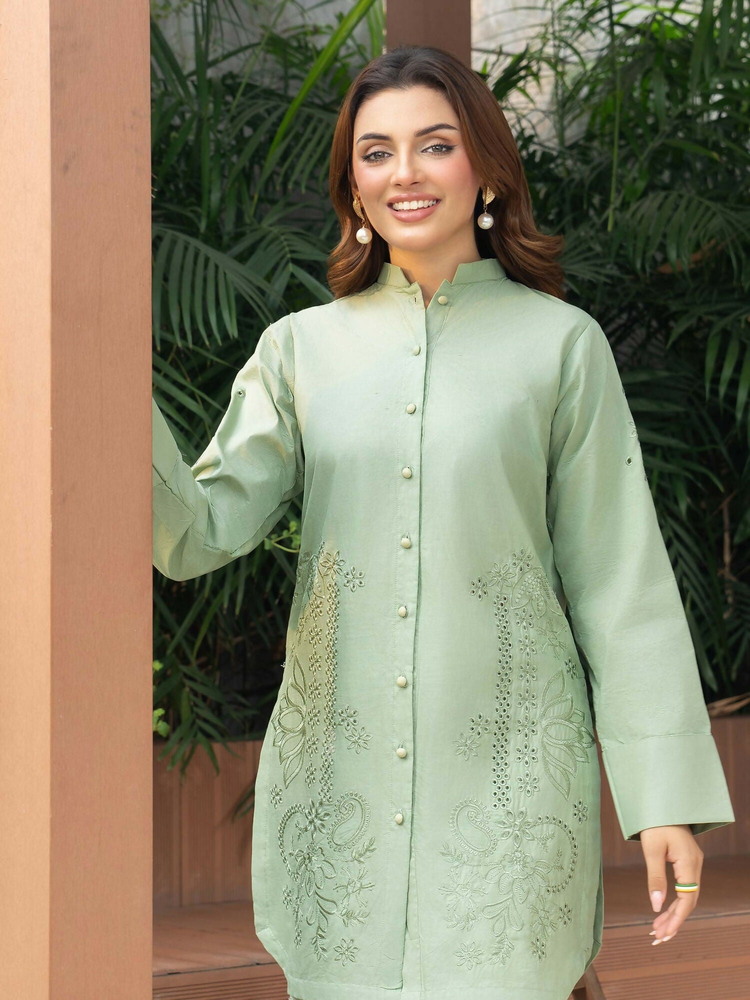 Panache Apparel Solid Story Cotton Lawn Embroidered Co-Ord Set-Noa