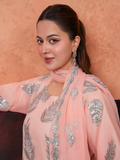 Stylish Collection Majeste Crinkle Chiffon Embroidered Stitched 3-Piece Suit-Zirwah Peach