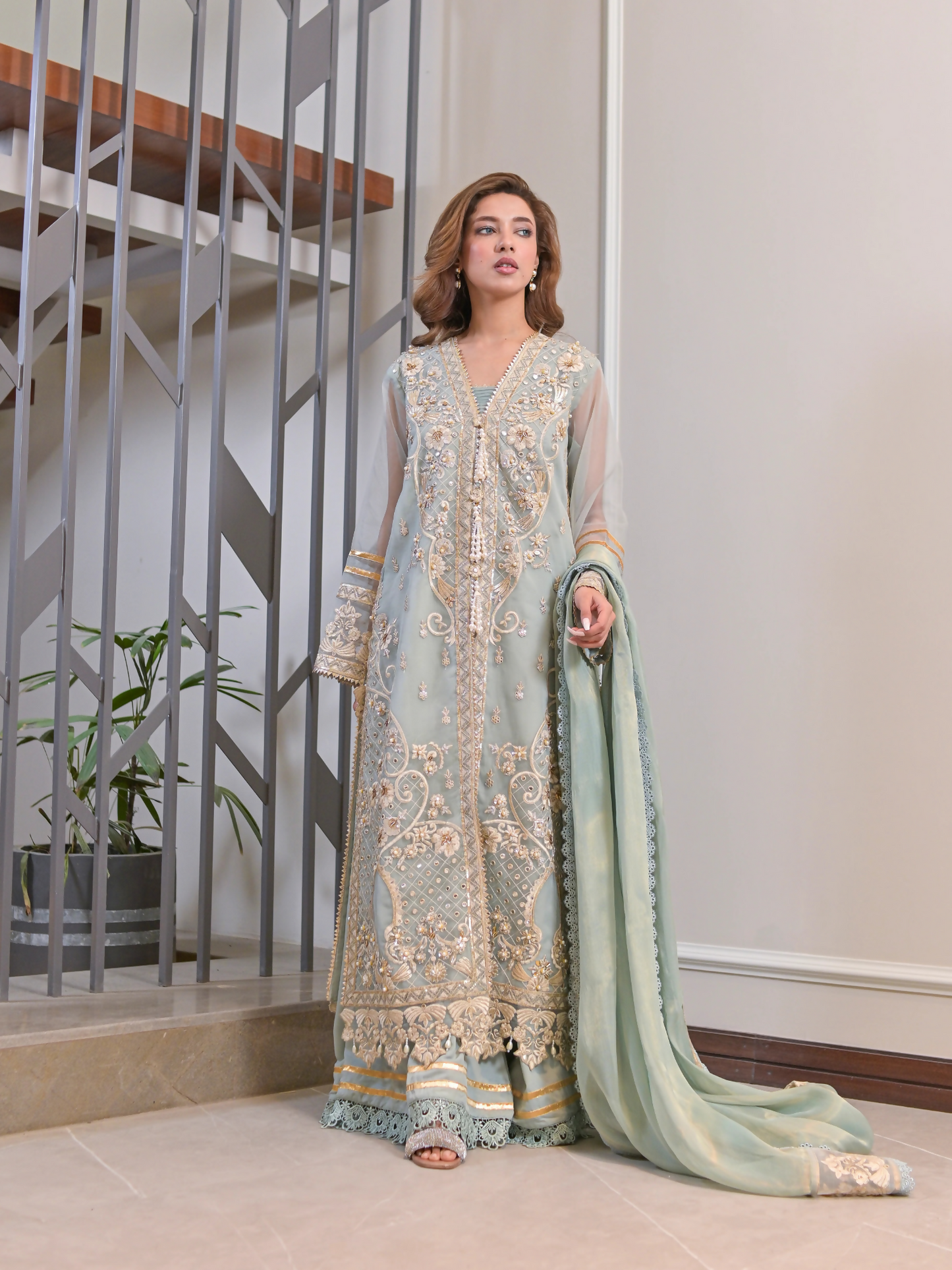 Farooq Hameed Studio Eid Collection'24 Organza Embroidered Stitched 3-Piece Suit-Mahira
