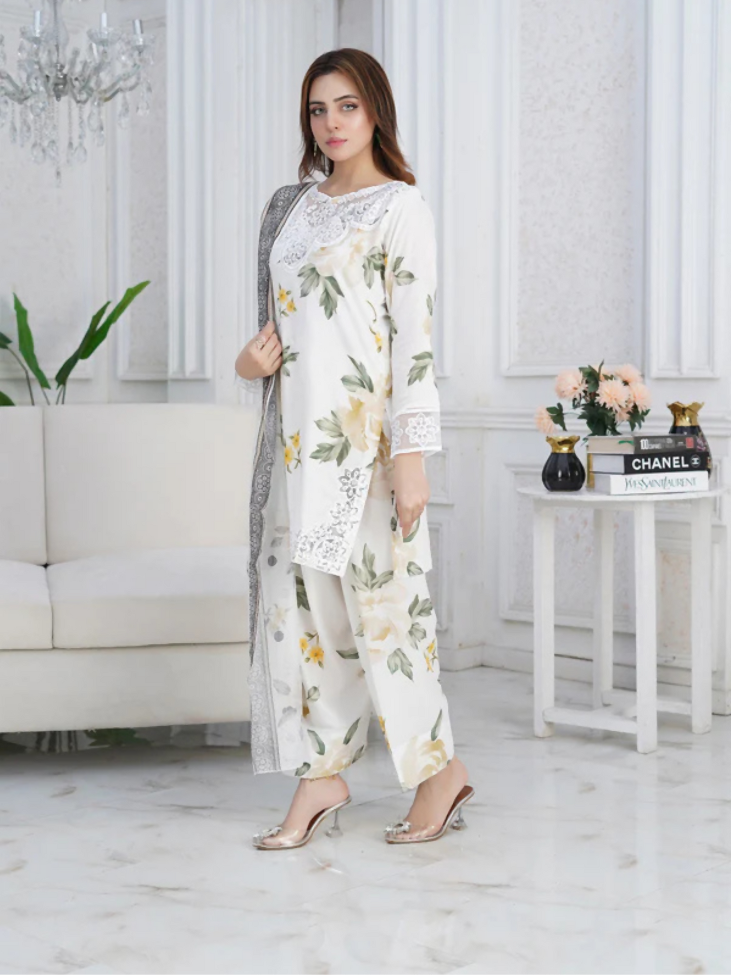 MH Cloth House Cotton Lawn Embroidered Stitched 3-Piece Suit-Mahro