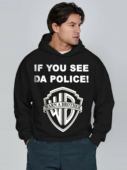 Charcoal and Black Jupiter Oversized See Da Police Printed Hoodie-14887