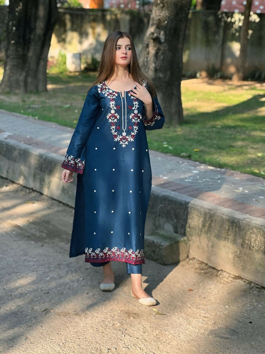 Tehzeeb Libas Cotton Lawn Embroidered Stitched 2-Piece Suit-HEER