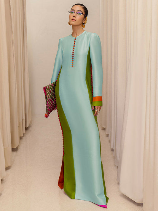 Ice Blue Hussain Rehar Pay Day Volume - II Raw Silk Stitched 1-Peice-RAME