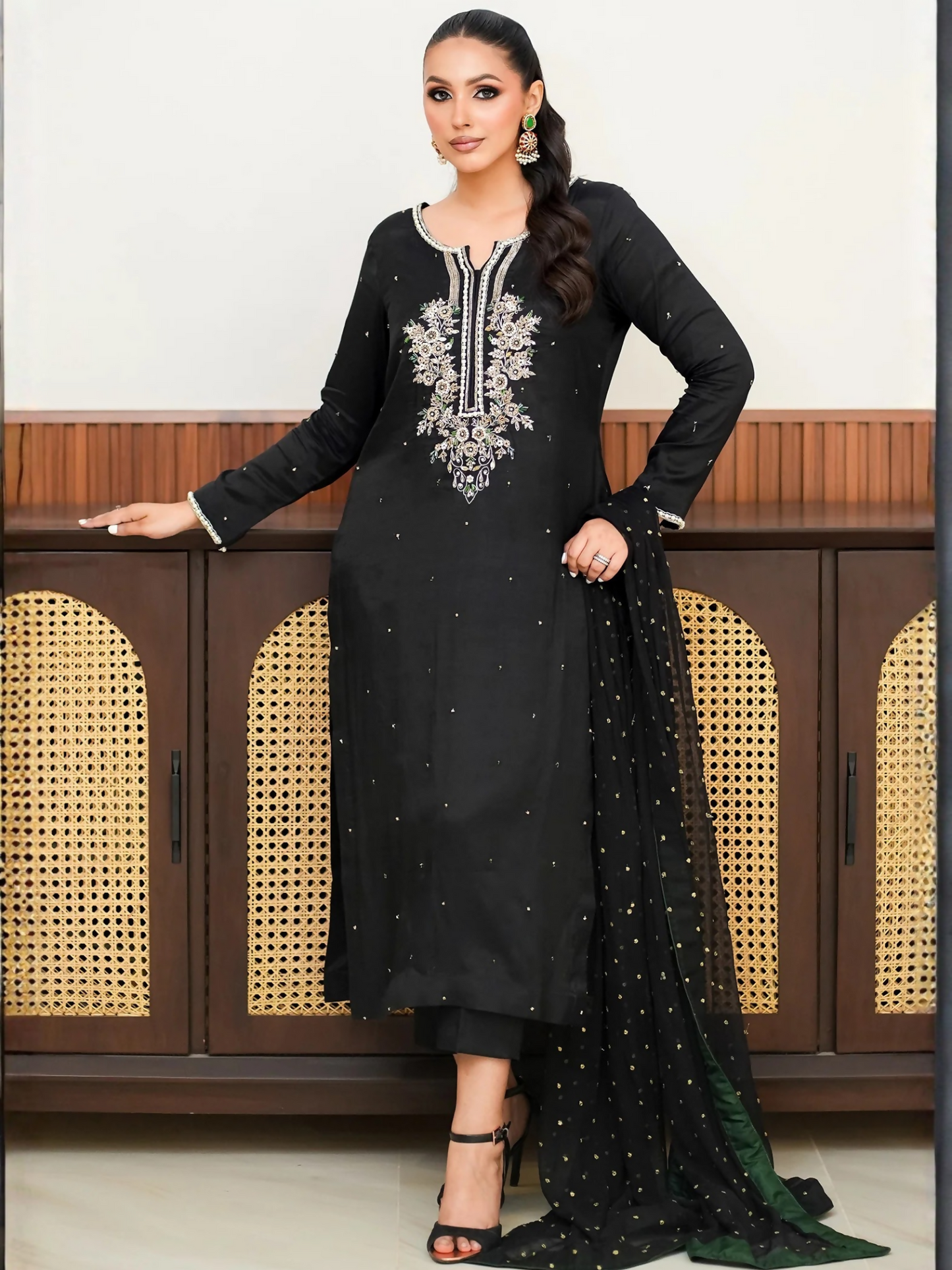 Allure By IH Fashion Calling Raw Silk Embellished Stitched 3-Piece Suit-Moon Stone