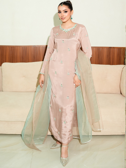 Allure By IH Fashion Calling Raw Silk Embellished Stitched 3-Piece Suit-May