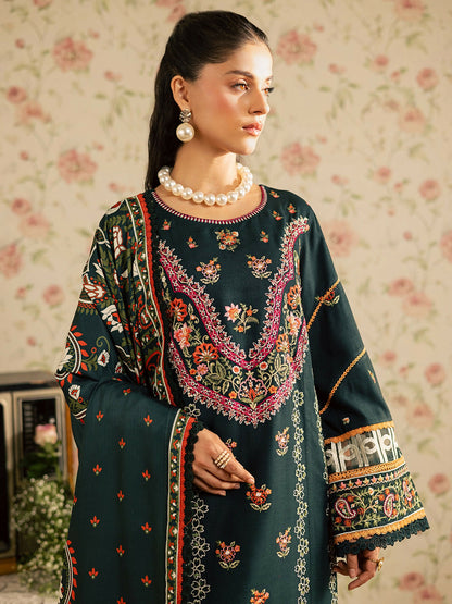 Mahnur Kaia Slub Linen Embroidered Unstitched 3-Piece Suit-K- 08
